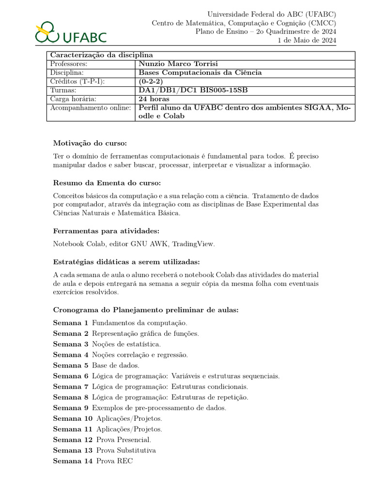 Bases Computacionais da Ciência - UFABC | PDF | Science | Informática