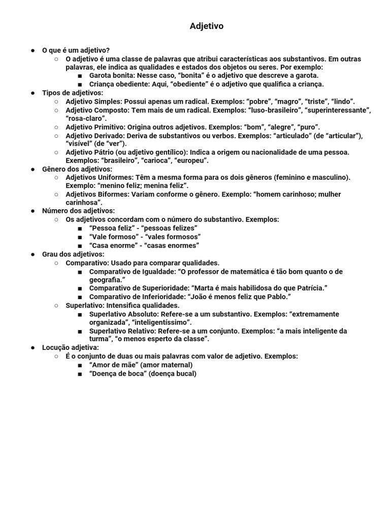 Tipos e Funções dos Adjetivos | PDF | Adjetivo | Linguística