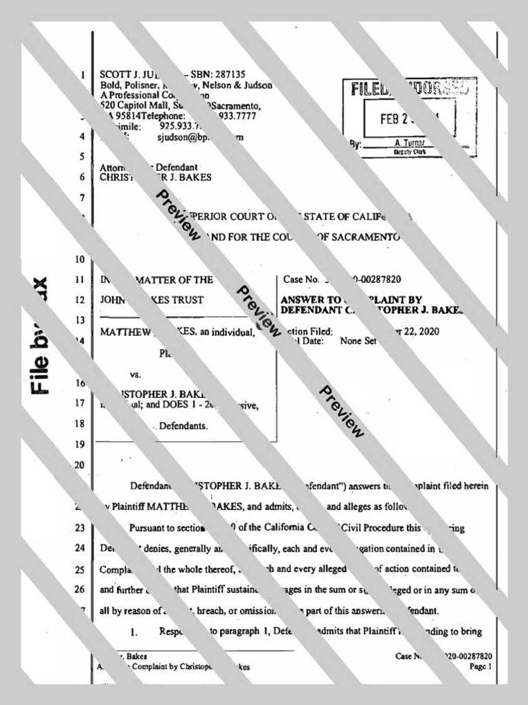 Probate C Bakes Answer To Complaint | PDF | Common Law | Legal ...