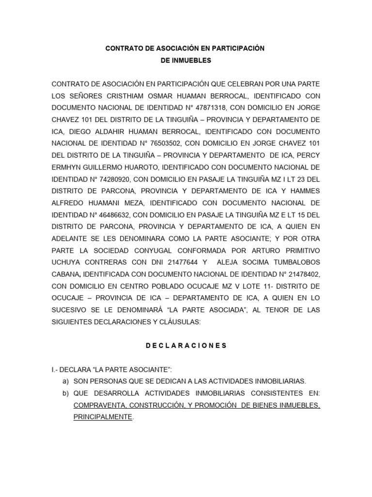 Contrato de Asociacion en Participacion | PDF