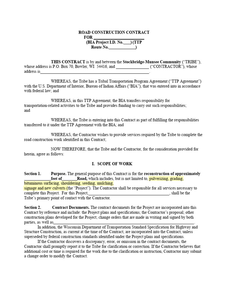 Stockbridge-Munsee Road Construction Contract | PDF | Indemnity ...