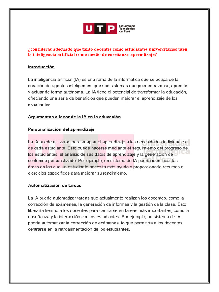 Uso de IA en la Educación Superior UTP | PDF | Inteligencia artificial ...