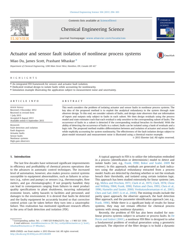 Nonlinear Fault Isolation in Process Systems | PDF | Errors And ...