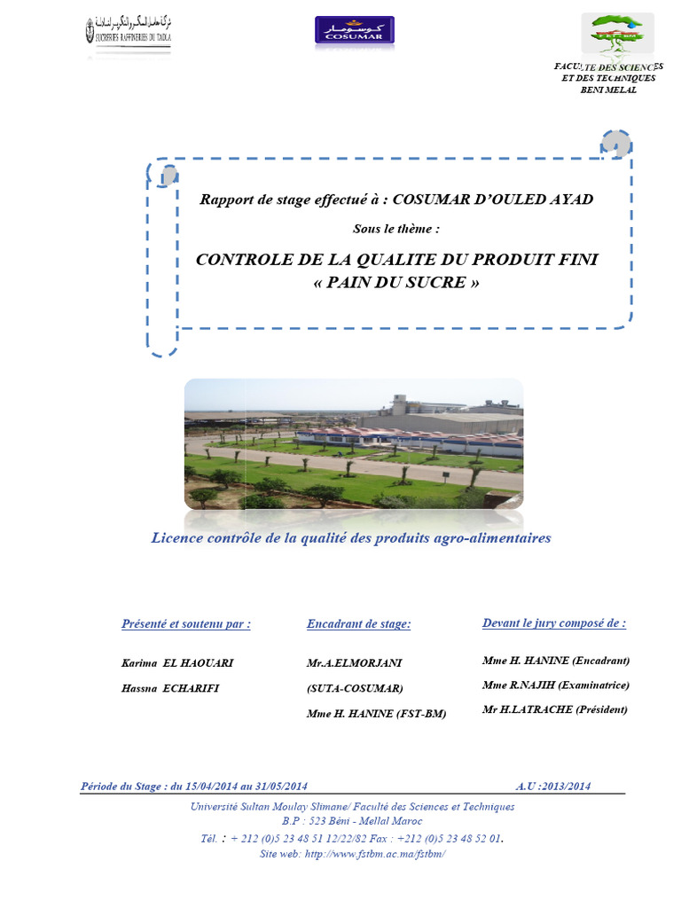 Contrôle qualité du sucre chez Cosumar | PDF | Sucre | Régime et nutrition