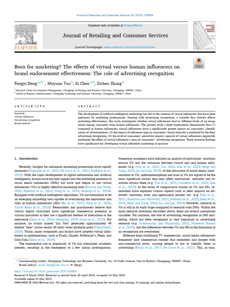 Born For Marketing - The Effects of Virtual Versus Human Influencers On ...