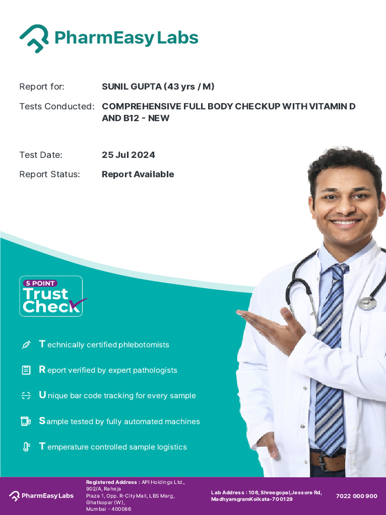Full Body Checkup Report: Sunil Gupta | PDF | Creatinine | Hematology