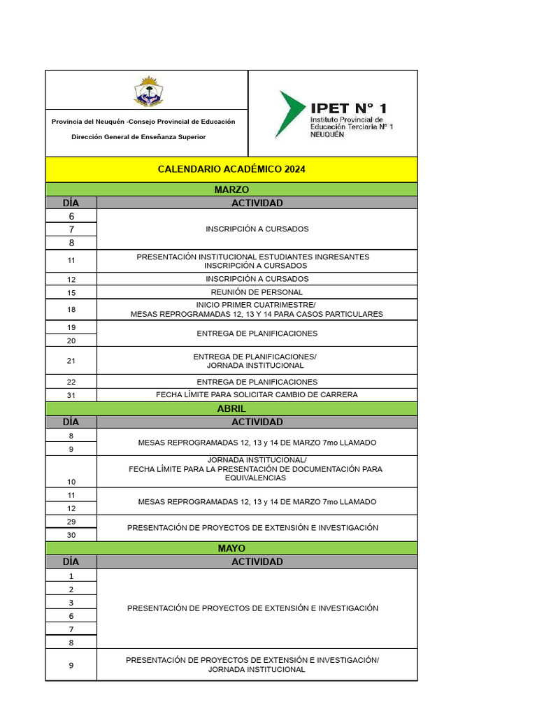 Calendario Academico 2024 | PDF