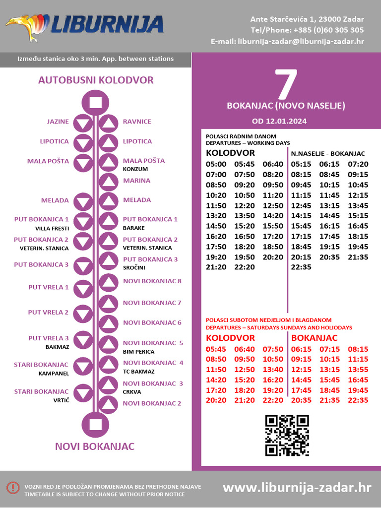 Zadar Bus Timetable and Contact Info | PDF
