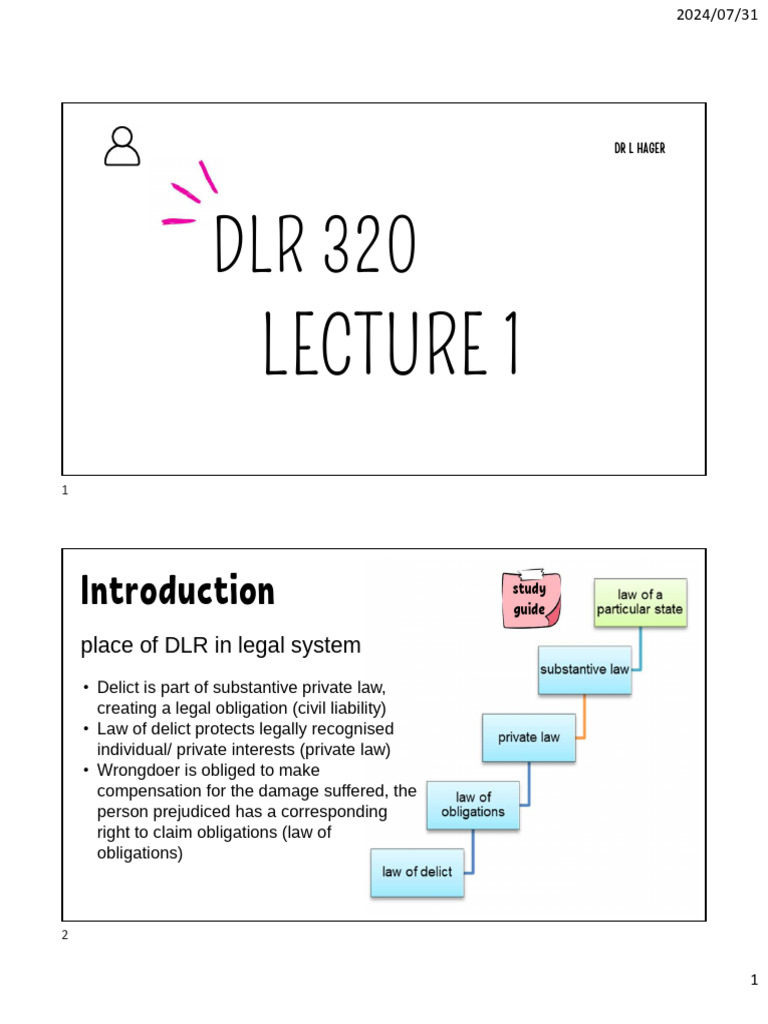 Delict Law Study Guide | PDF | Law Of Obligations | Legal Ethics