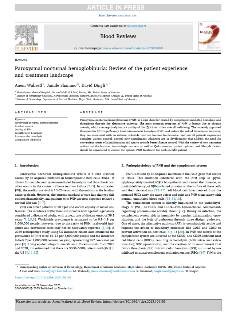 Paroxysmal Nocturnal Hemoglobinuria Review | PDF | Biology | Diseases ...