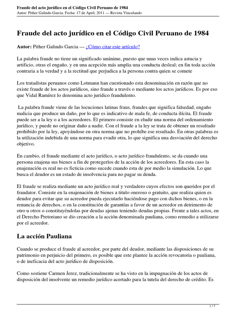 Fraude en el Código Civil Peruano 1984 | PDF | Fraude | Bienes (Ley)