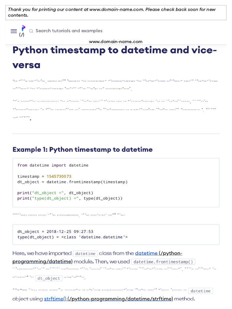 Python Timestamp to Datetime and Vice-Versa | PDF