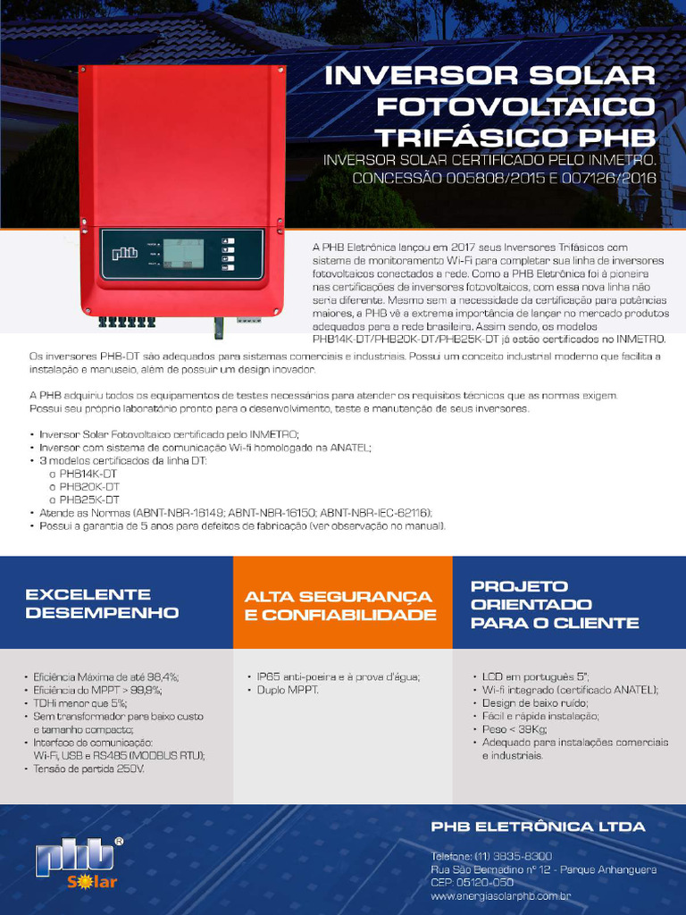 Inversor PHB Solar - DT 14K 20K 25K | PDF