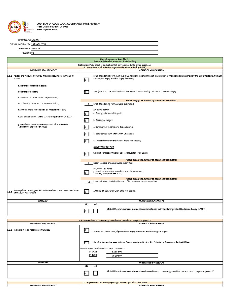 2024 SGLGB Data Capture Form DCF | PDF | Hazards | Risk Assessment