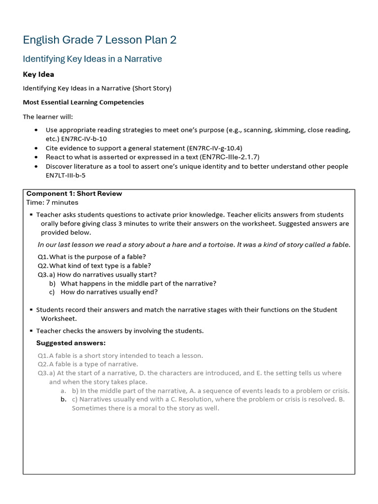 English grade 7 lesson plan 2 pdf narrative lesson plan