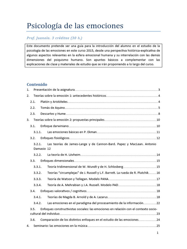 Guía de Psicología de las Emociones | PDF | Las emociones | Experiencia