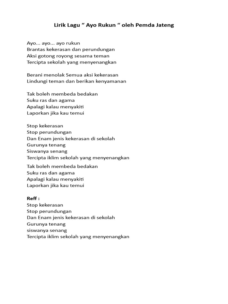 Lirik Lagu Ayo Rukun untuk Sekolah | PDF | Puisi