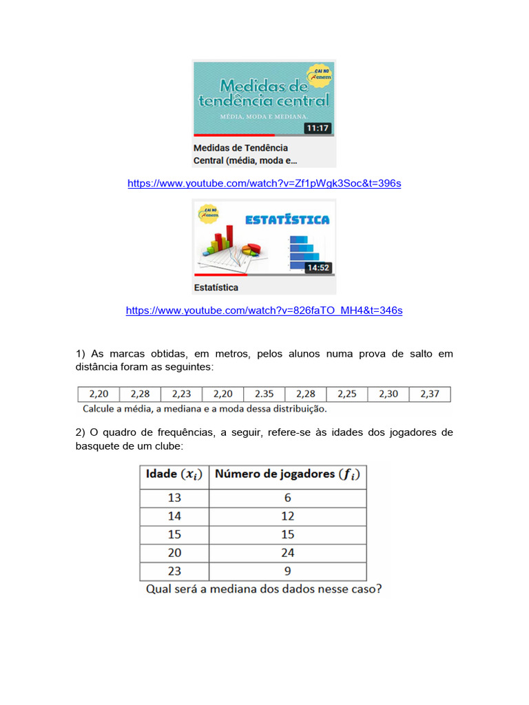 Estatísticas e Cálculos Matemáticos Básicos | PDF | Desvio padrão | Média