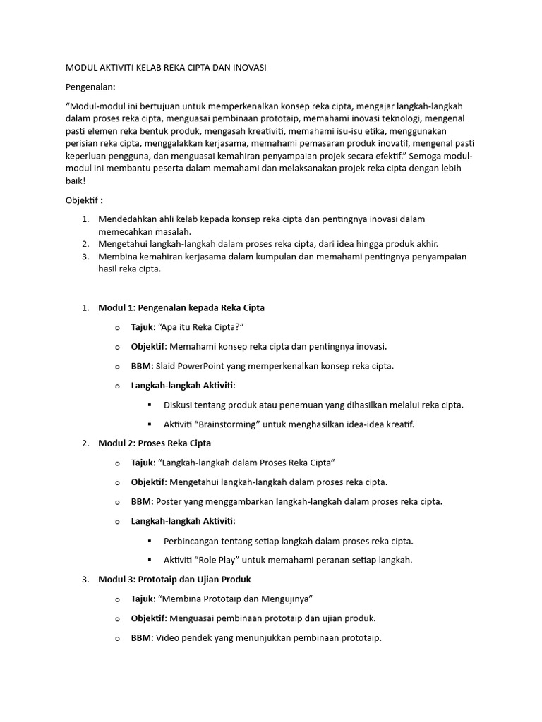 Aktiviti Kelab Reka Cipta dan Inovasi | PDF