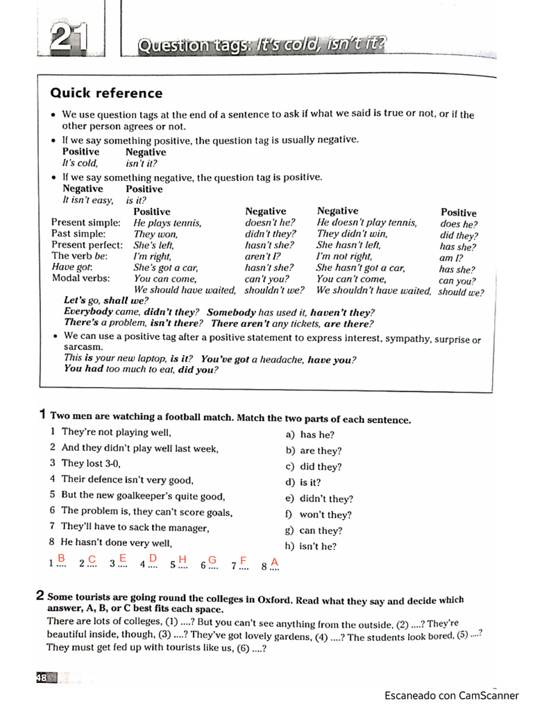 Question Tags and Specific Questions 21-22 (COMPLETADO) | PDF