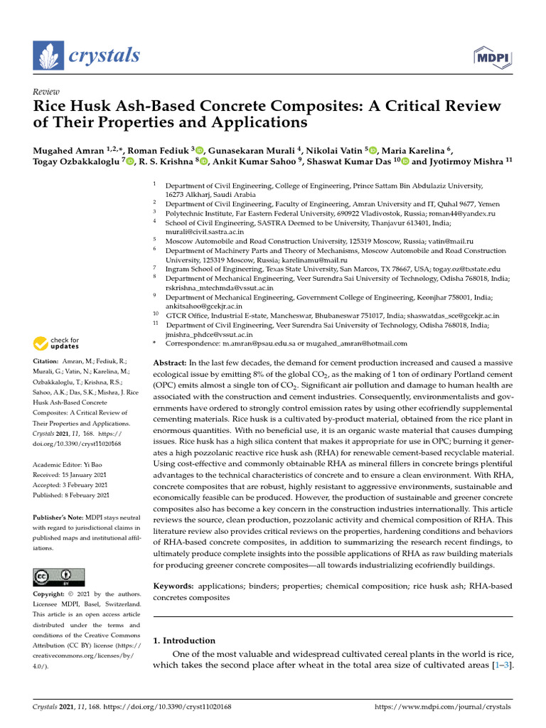 Rice Husk Ash-Based Concrete Composites A Critical Review of Their ...