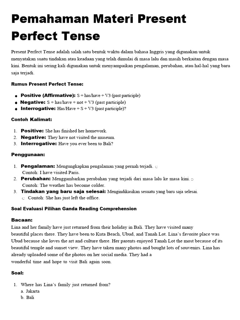 Materi Present Perfect Tense Pdf Bali Language Mechanics