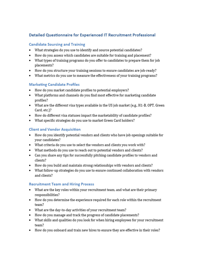 Detailed Questionnaire IT Recruitment | PDF | Recruitment | Social ...
