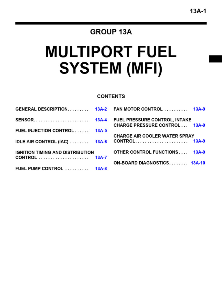 Multiport Fuel System (Mfi) : Group 13A | PDF | Throttle | Fuel Injection