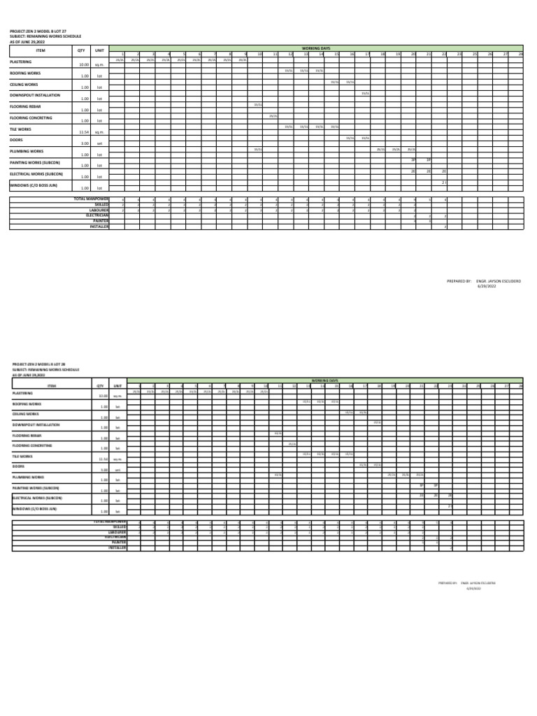 ZEN 2 Model B Lot 27 Work Schedule | PDF | Interior Design | Buildings ...