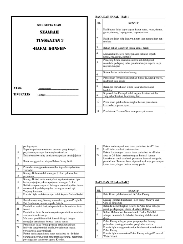 Sejarah Ting 3 Nota Konsep | PDF