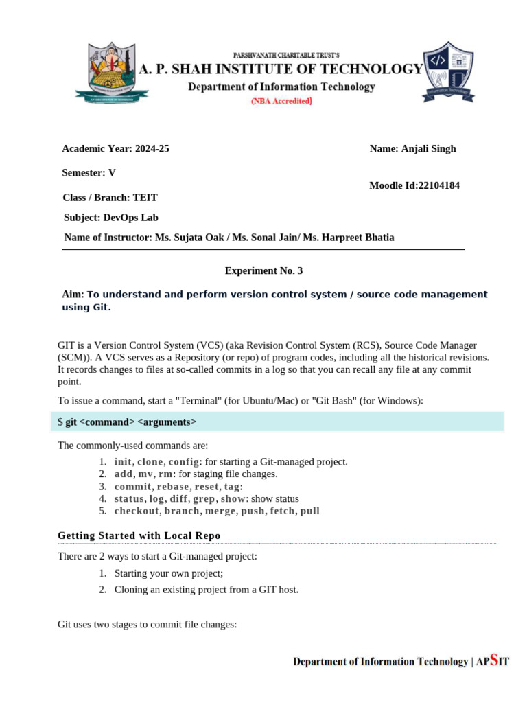 Git Version Control Lab Experiment | PDF | Version Control | Computer ...