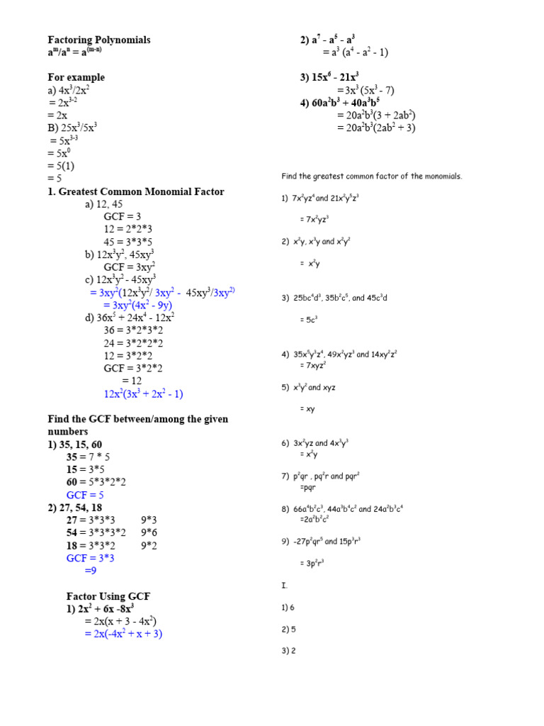 Factoring Polynomials and GCF Techniques | PDF | Algebra | Abstract Algebra