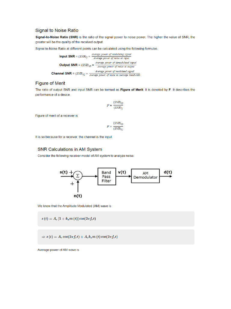 SNR Values of Analog Modulations | PDF