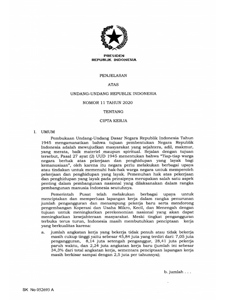 Penjelasan UU No. 11 Thn 2020 - Cipta Kerja (Klaster …