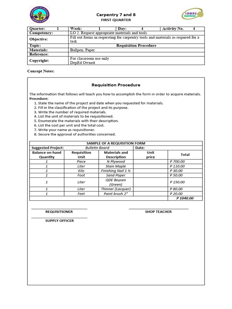Carpentry Requisition Procedures Guide | PDF