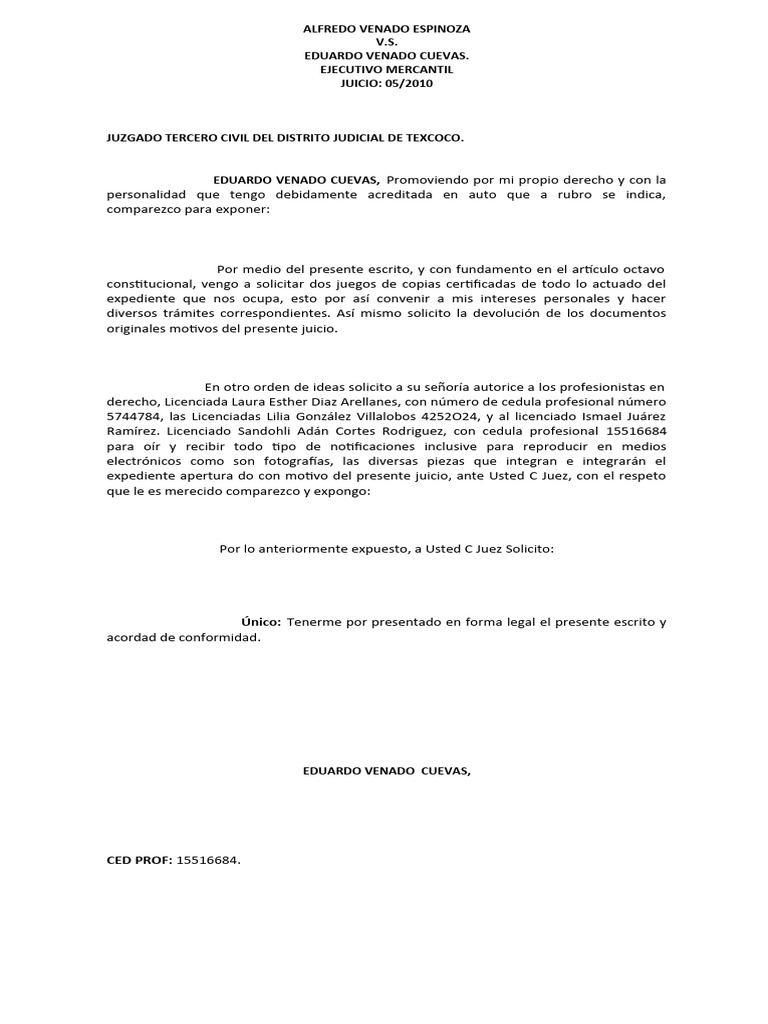 Solicitud de Copias en Juicio Mercantil | PDF | Derecho