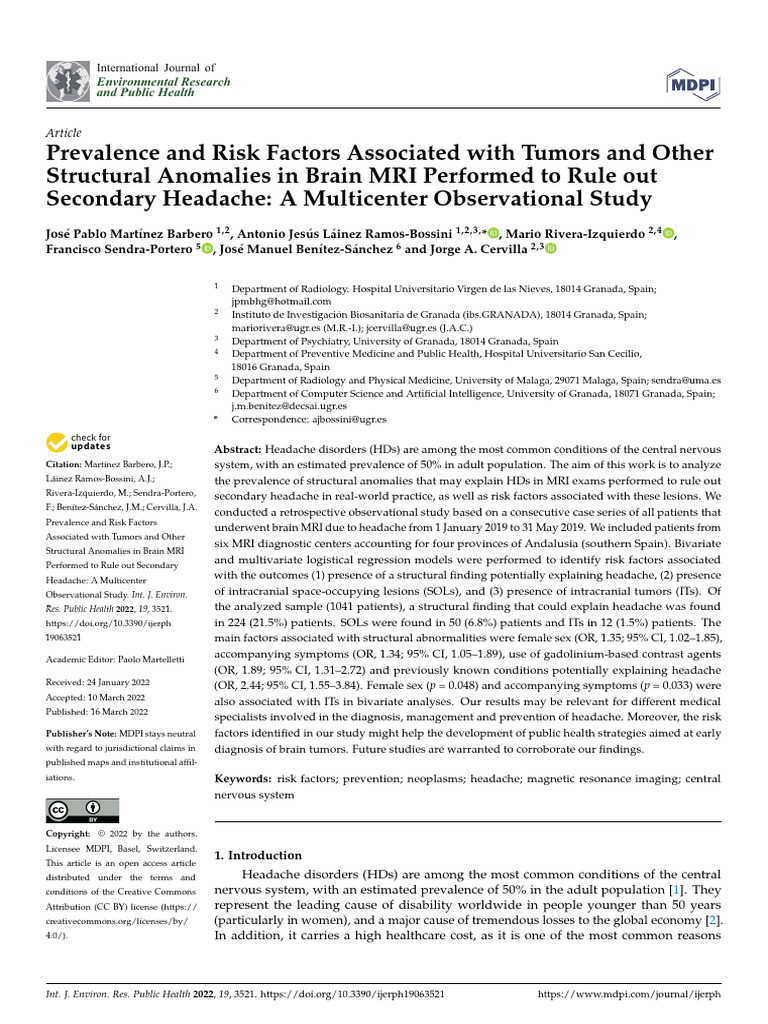 Prevalence and Risk Factors Associated With Tumors | PDF | Headache ...