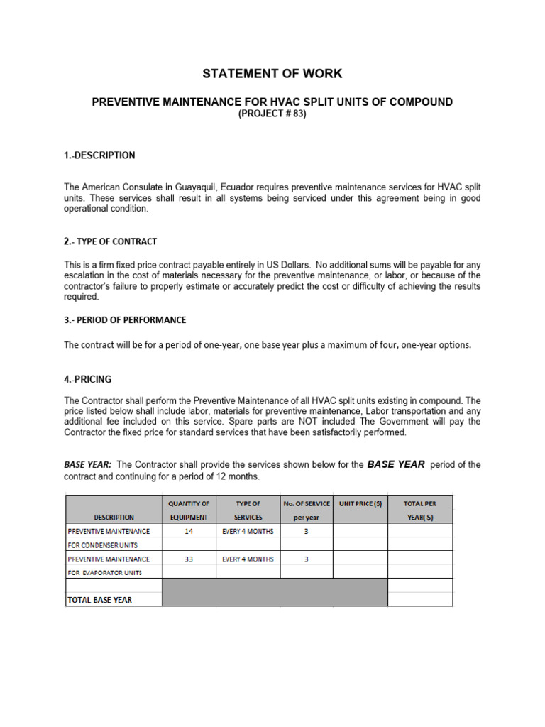 SOW-for-Project-83-Preventive-maintenance-for-HVAC-split-units-in ...