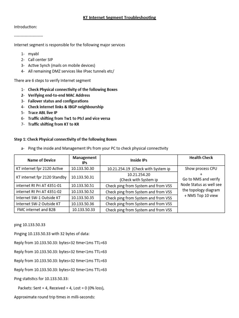 5 - KT Internet Segment Troubleshooting Steps | PDF | Network ...