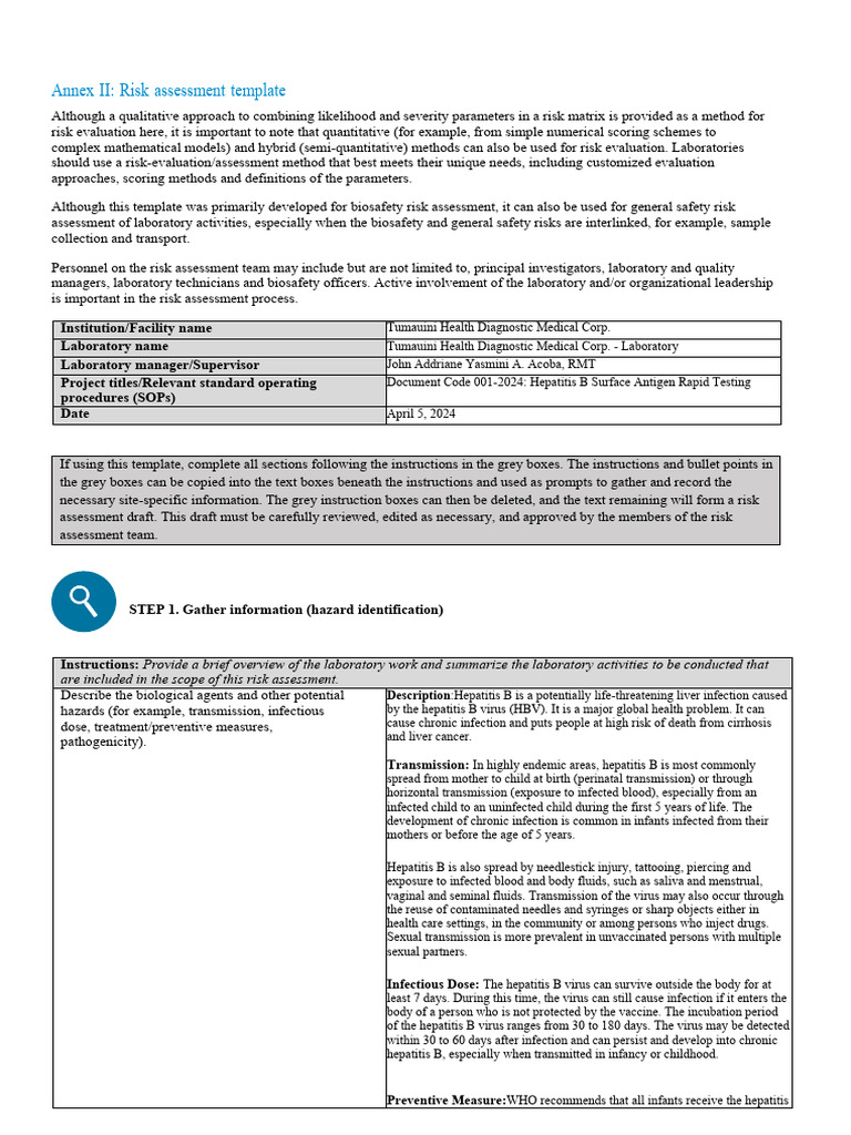 Risk Assessment | PDF | Hepatitis B | Hepatitis