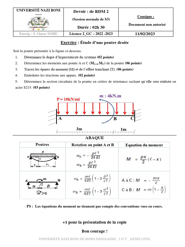 Examen corrigé RDM - Poutre droite | PDF