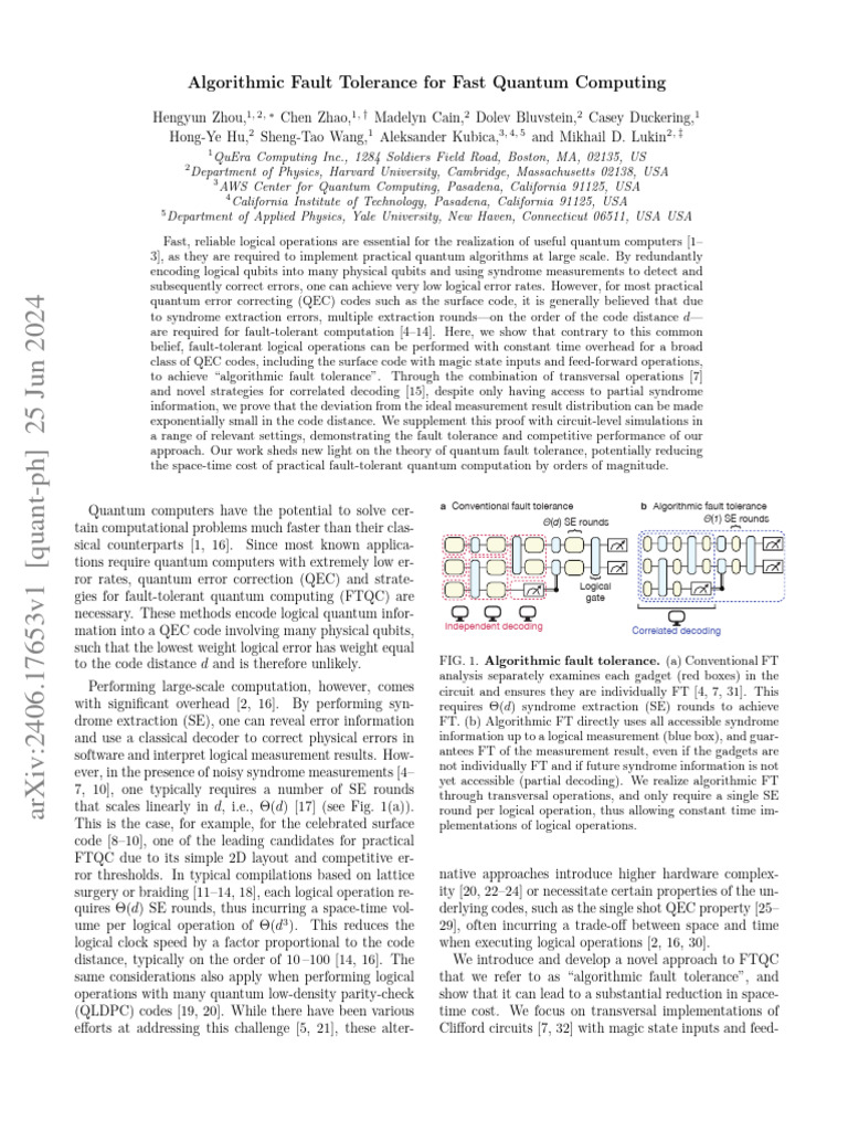 Algorithmic Fault Tolerance For Fast Quantum Computing | PDF | Quantum ...