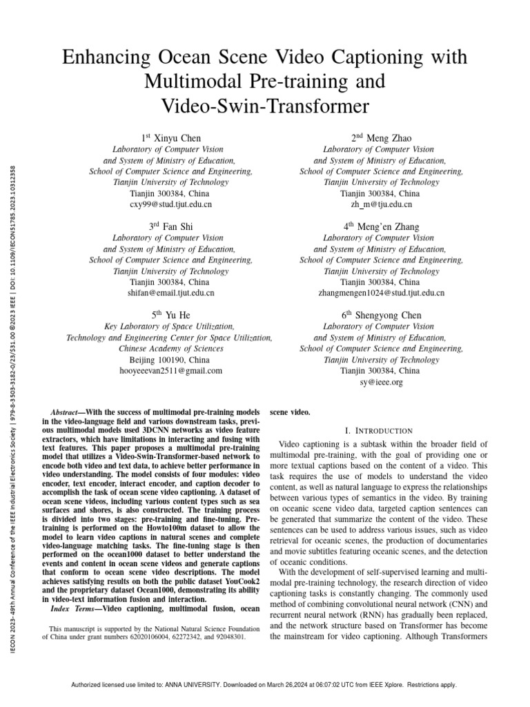 Enhancing Ocean Scene Video Captioning With Multimodal Pre-Training and ...