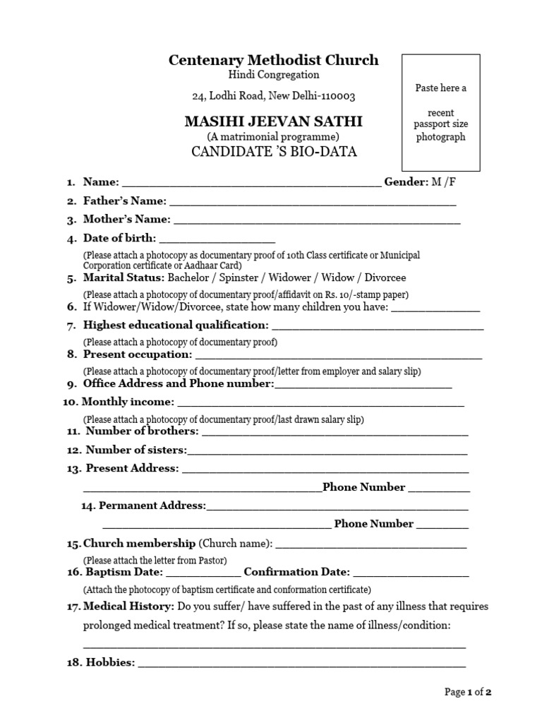 Masihi Jeevan Sathi Registration Form | PDF