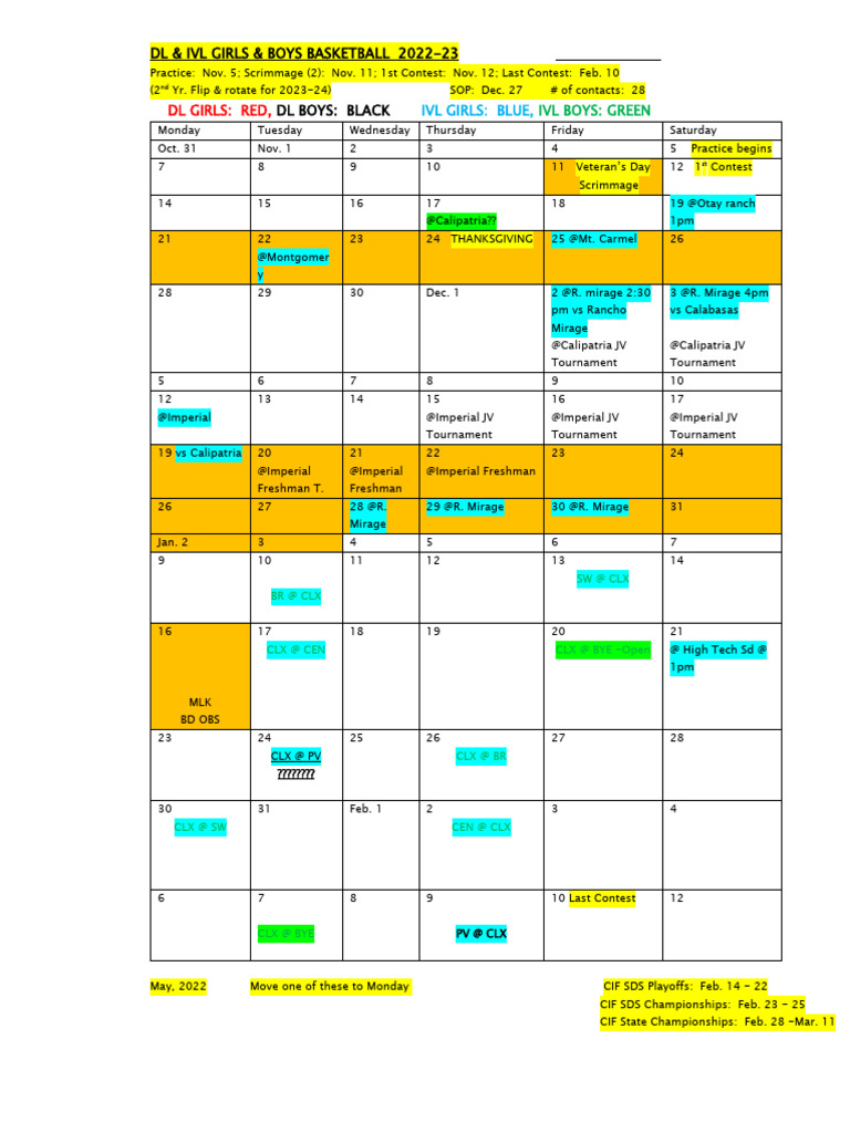 DL & IVL Basketball Schedule 2022-23 | PDF