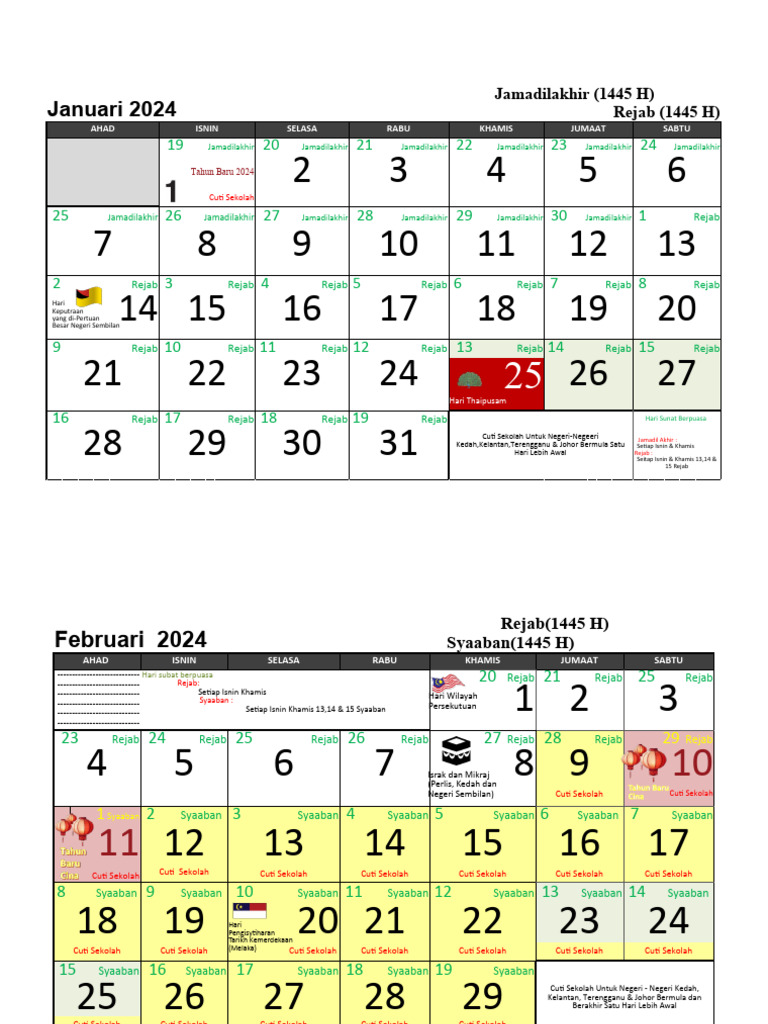 2024 Calendar Planner Malaysia Excel 01 | PDF