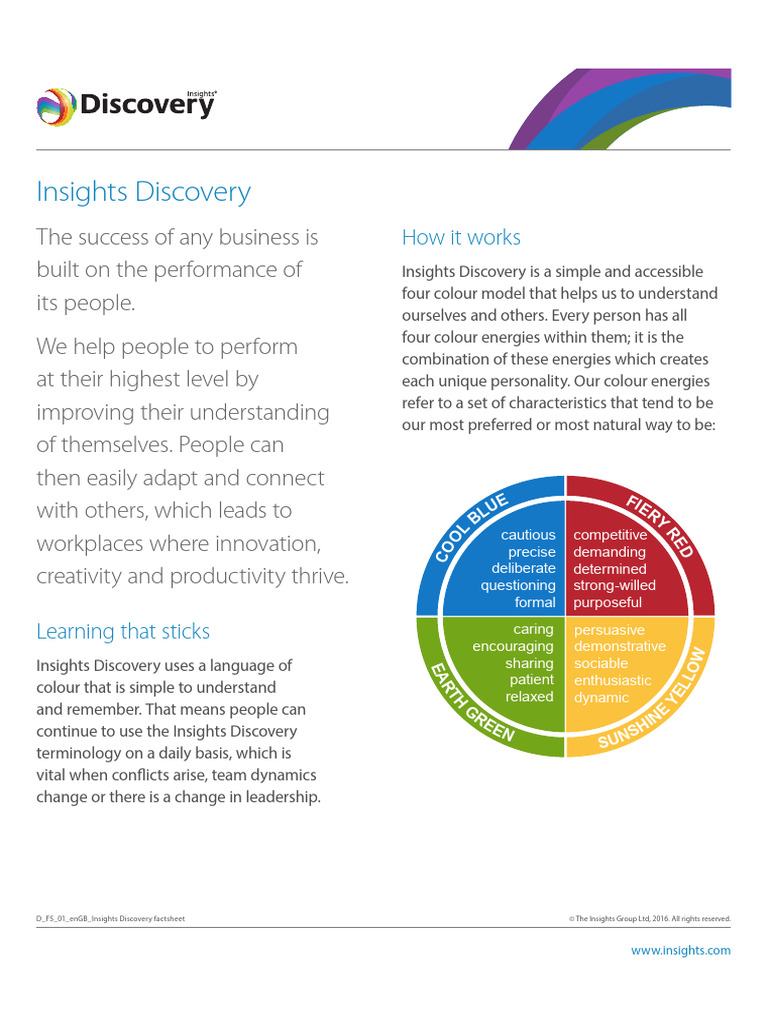Insights Discovery Fact Sheet | PDF | Communication | Behavioural Sciences