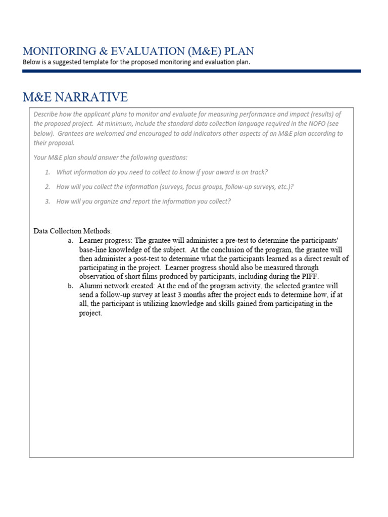 Monitoring & Evaluation Plan Template | PDF | Evaluation | Learning