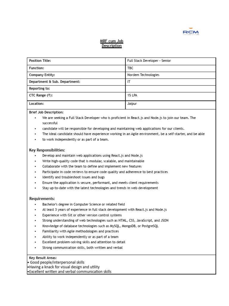 Senior Full Stack Developer at Nordem | PDF | Web Development ...