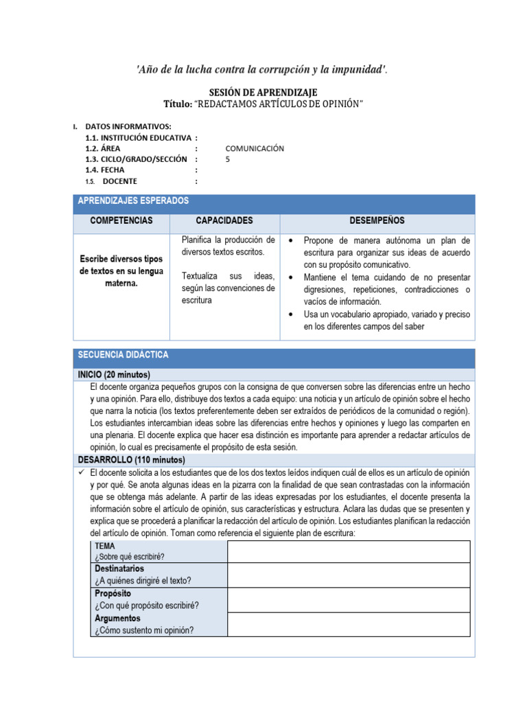 Redacción de Artículos de Opinión | PDF | Comunicación humana | Aprendizaje